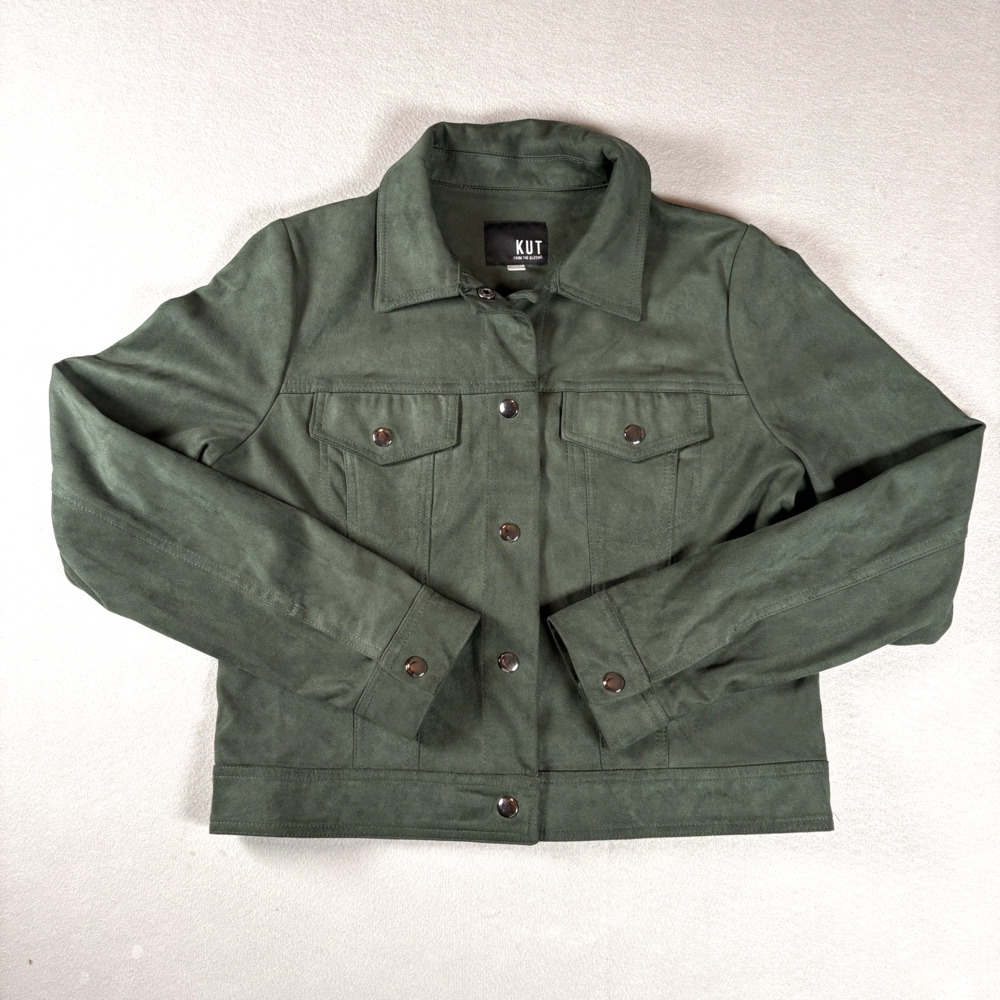 Kut From The Kloth Women's Small Olive Faux Suede Trucker Jacket Snap Front